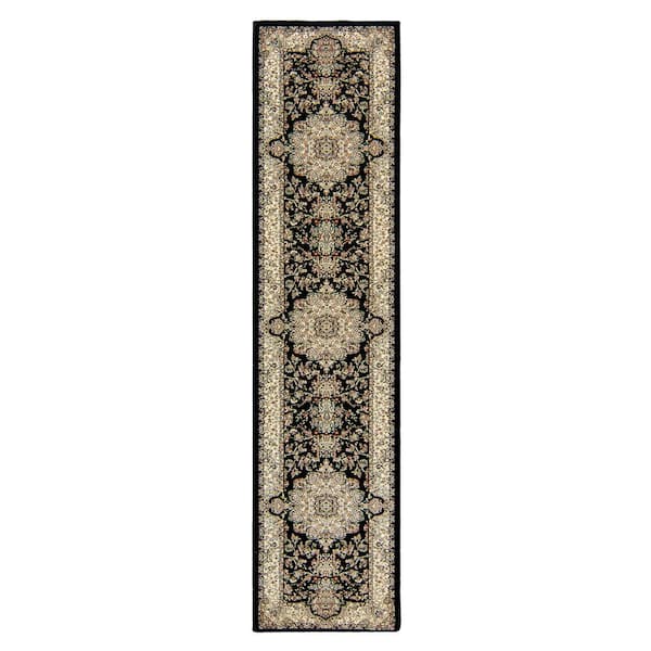 Gertmenian Majestic Silas Black 2 ft. x 9 ft. Border Indoor Runner Rug