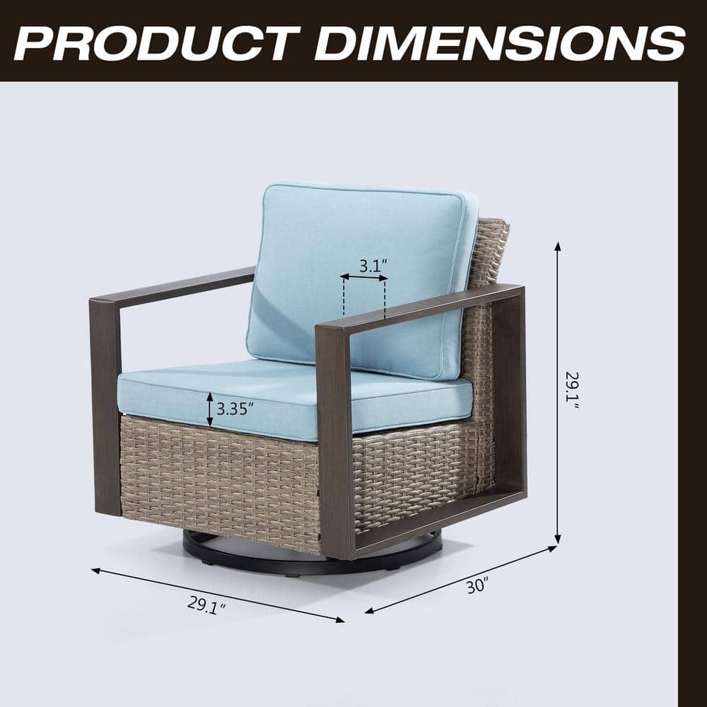 Sky Blue Cushioned Steel Frame Outdoor Rocking Armchair Set