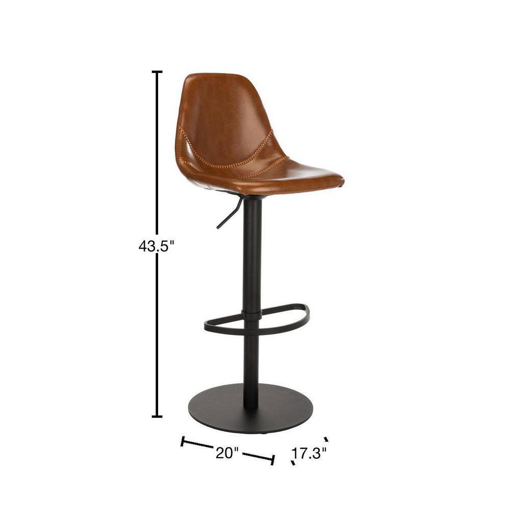 Cognac and Black Adjustable Swivel Bar Stool with Faux Leather