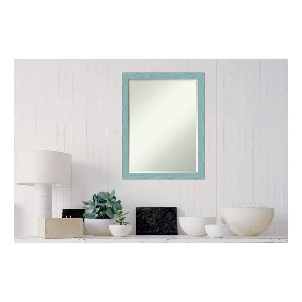 Sky Blue Rustic Wood Rectangular Wall Mirror