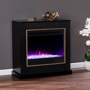 Dosten 33.25 in. Color Changing Electric Fireplace in Black with Gold Trim