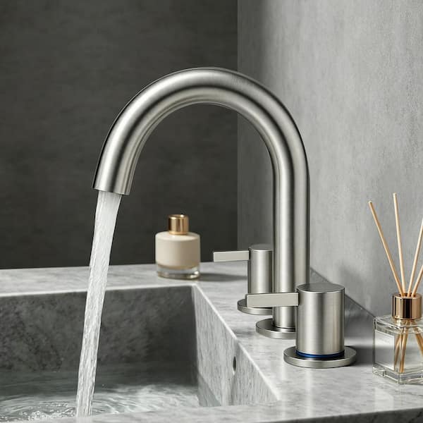 Abdera 8 in. Widespread Double Handle Bathroom Sink Faucet with 360° Swivel Nozzle and Pop-Up Drain in Brushed Nickel
