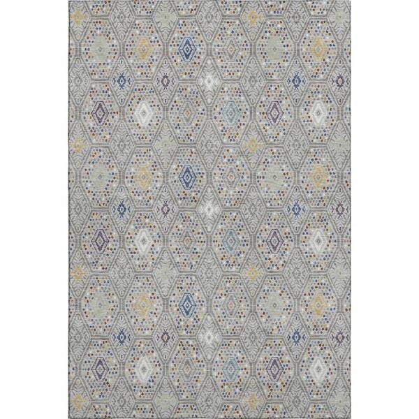 Mayfield Premium Machine Washable Abstract AMF2471 Silver 5 ft. x 7 ft. 6 in. Area Rug