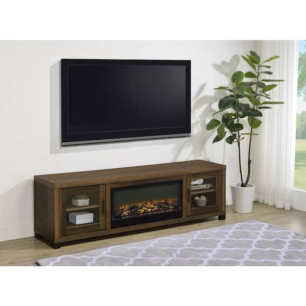 Havering 71 in. TV Stand Fireplace Media Console Dark Pine Fits TVs up to 80 in.