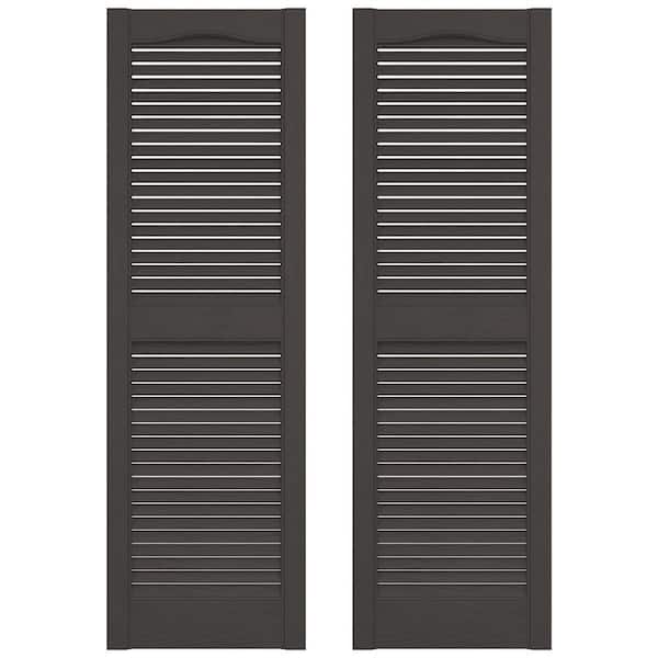 Builders Edge 12 in. x 64 in. Louvered Vinyl Exterior Shutters Pair in Tuxedo Grey