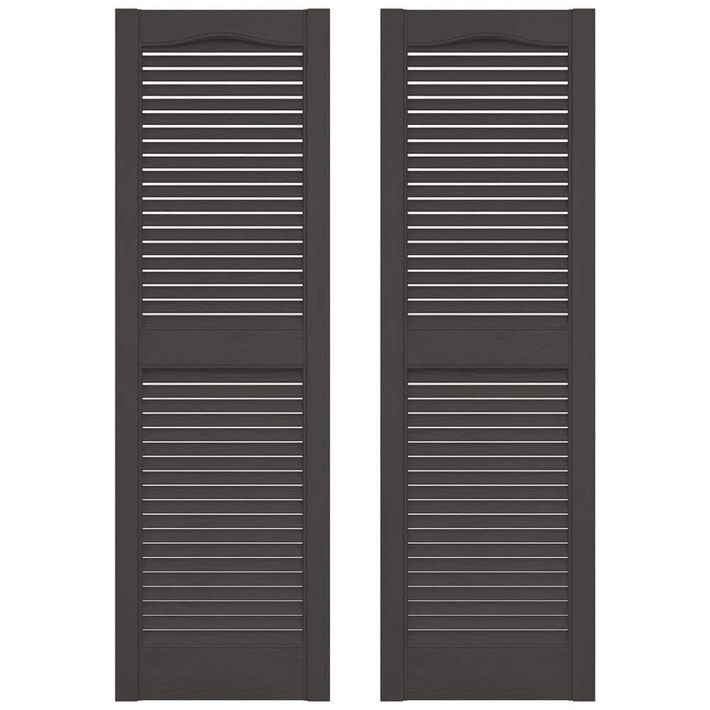 Builders Edge 14.5 in. x 48 in. Louvered Vinyl Exterior Shutters Pair in Tuxedo Grey