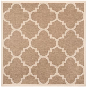 Courtyard Brown 4 ft. x 4 ft. Square Geometric Indoor/Outdoor Patio  Area Rug
