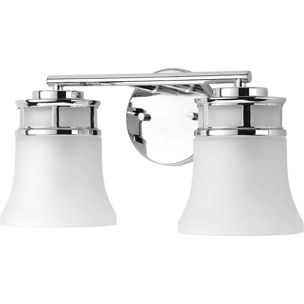 Cascadia 2-Light Polished Chrome Bath Vanity with Etched Glass Shades