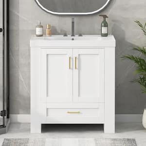 30 in. x 18 in. x 32 in. Modern Storage Bathroom Cabinet Freestanding Vanity with Gel Sink, 2-Sided Storage Shelf, White