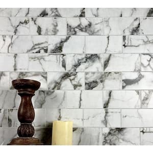 Nature Carrara White 3 in. x 6 in. Marble Look Glass Subway Wall Tile (14 sq. ft./Case)