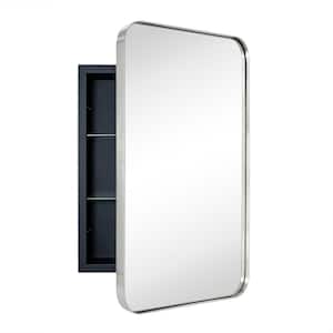16 in. W x 24 in. H Rounded Rectangular Stainless Steel Recessed Framed Medicine Cabinet with Mirror in Brushed Nickel