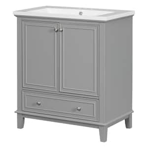 30in. W x 18in. D x 35in. H Single Sink Freestanding Bath Vanity in Gray with White Ceramic Basin and Cast Polymers Top