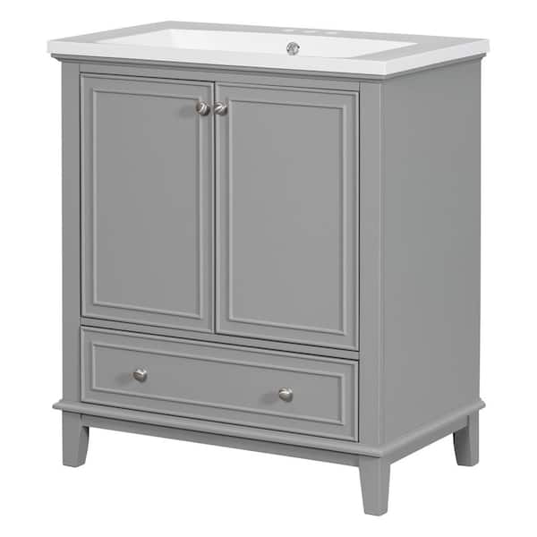 Dimakai 30in. W x 18in. D x 35in. H Single Sink Freestanding Bath Vanity in Gray with White Ceramic Basin and Cast Polymers Top