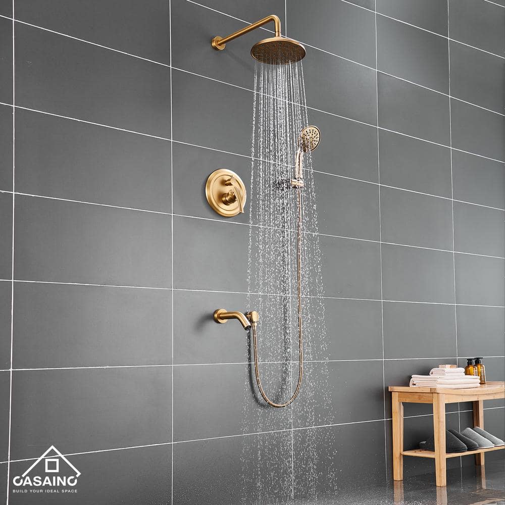 Brushed Gold Multi-Function Rain Shower System with Handheld