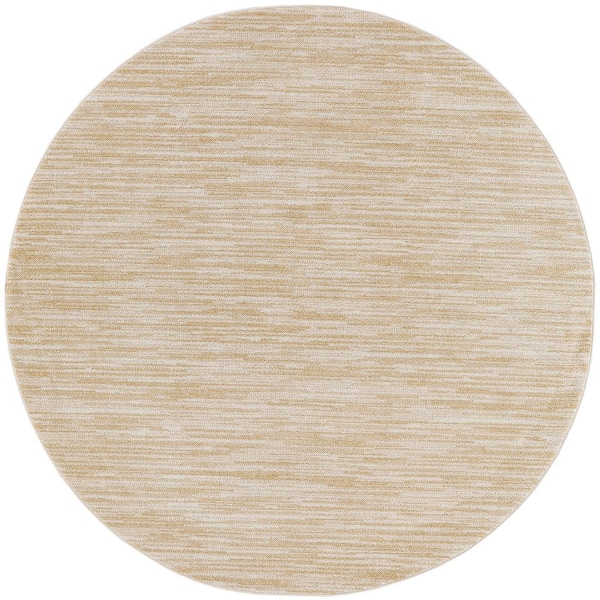 Essentials 8 ft. Round Ivory Gold Abstract Contemporary Round Indoor/Outdoor Area Rug