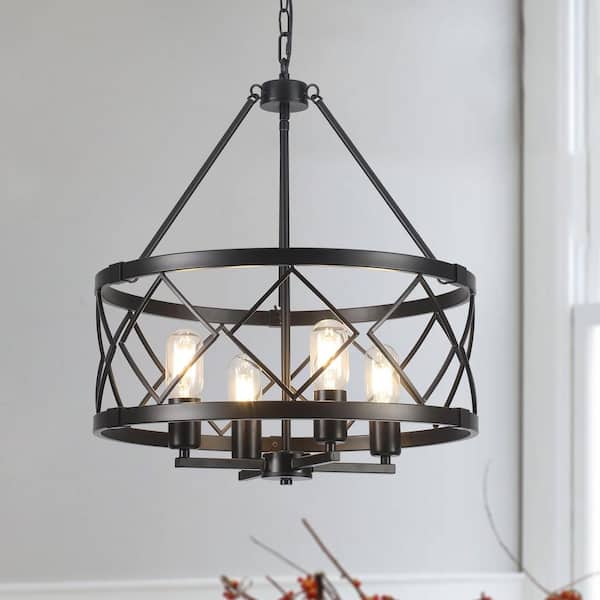 ZJVAIVE 4-Light Black Circle Hanging Candlestick Linear Chandelier Lighting Fixture for Kitchen Island