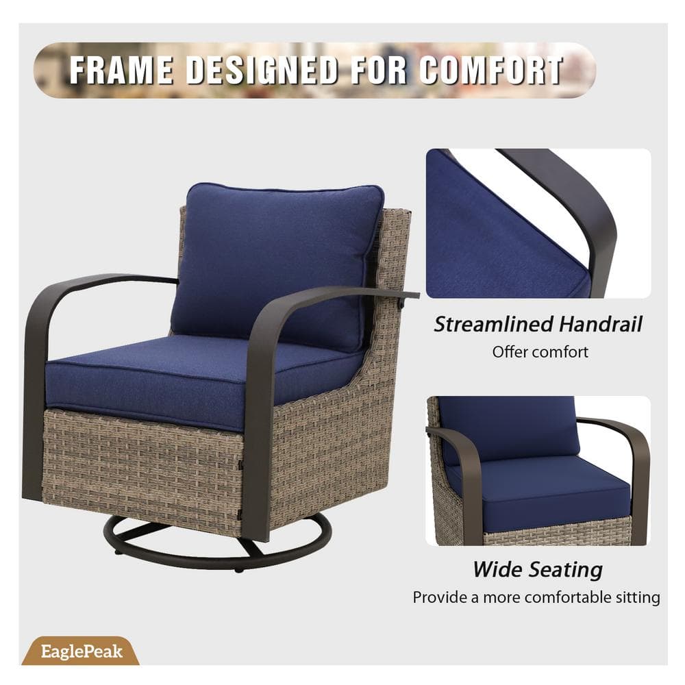 Brown Steel Frame Rocking Armchair with Blue Cushions