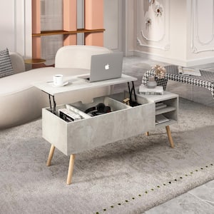 43.3 in. Gray Rectangle Modern Wood Lift-Top Coffee Table with Hidden Compartment and Adjustable Storage Shelf