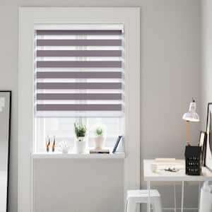 Cut-to-Size Dark Plum Cordless Light Filtering Dual Layer Privacy Polyester Zebra Roller Shade 12.25 in. W x 72 in. L