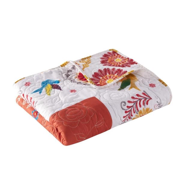 Benjara Multi-Colored Floral Print Cotton Throw Blanket
