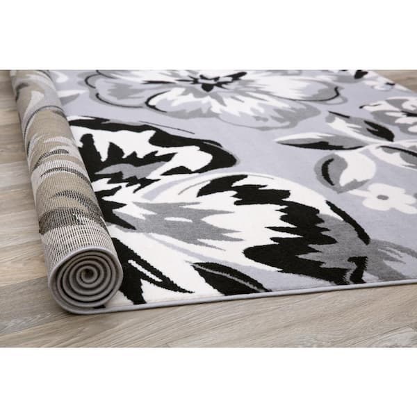 Modern Comtemporary Floral Design Gray 7 ft. 6 in. x 9 ft. 5 in. Indoor Area Rug