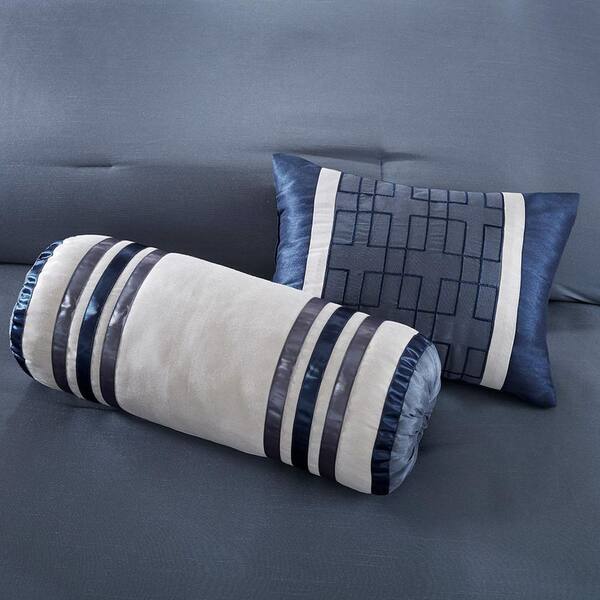 Genevieve 7-Piece Queen Comforter Set-Navy, Silver Colorblock
