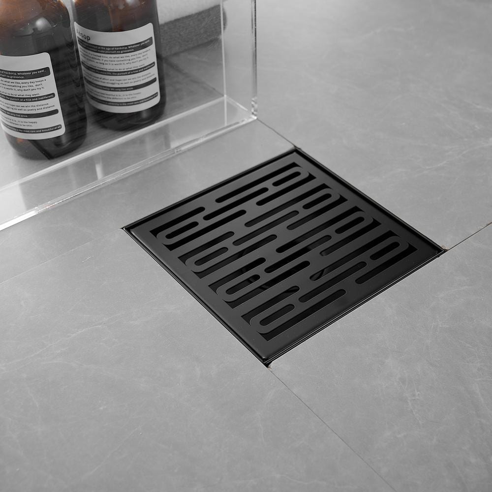 Matte Black Square Stainless Steel Shower Drain with Strainer