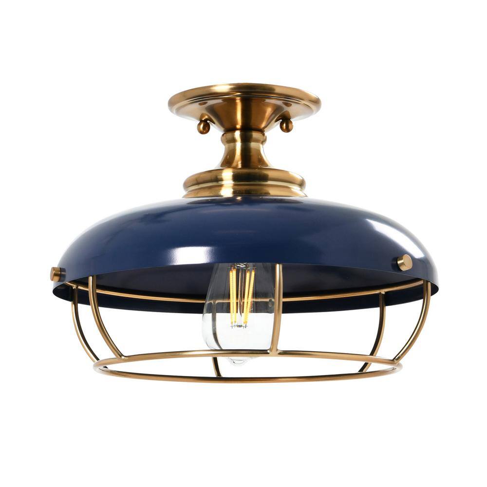 Presley Brushed Brass and Navy Blue Glass LED Bowl Light