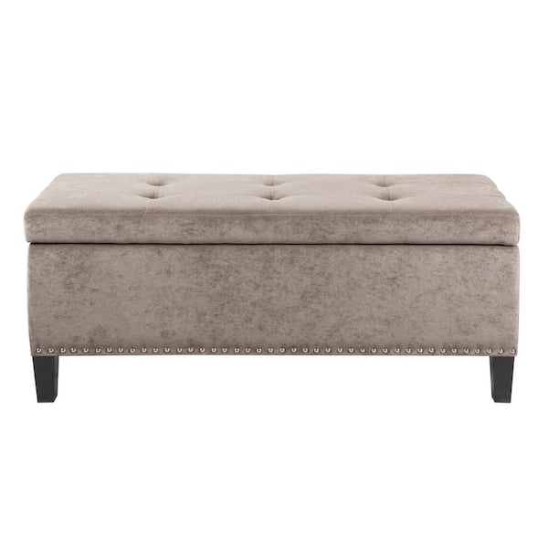Madison Park Tessa Taupe Tufted Top Storage Bench 18 in. H x 42 in. W x 18 in. D