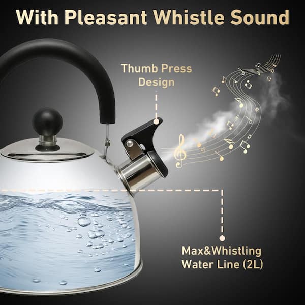 Wudkey 6-Cup Silver Stainless Steel Stovetop Kettle for Gas and
