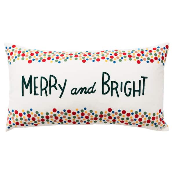 Rizzy Home Holiday Ivory/Multi-Color Sentiment Cotton Poly Filled Decorative 26 in. x 14 in. Throw Pillow
