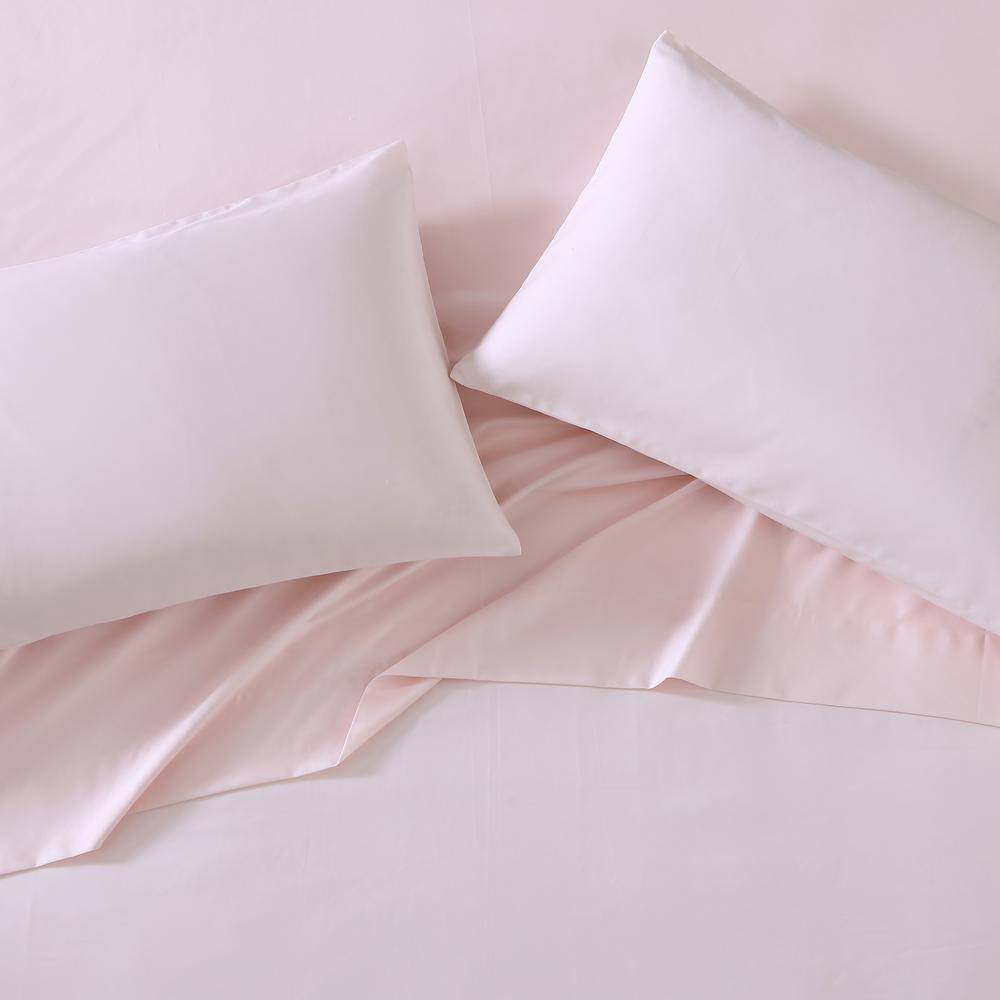 King Solid Pink Cotton Polyester Sateen Sheet Set