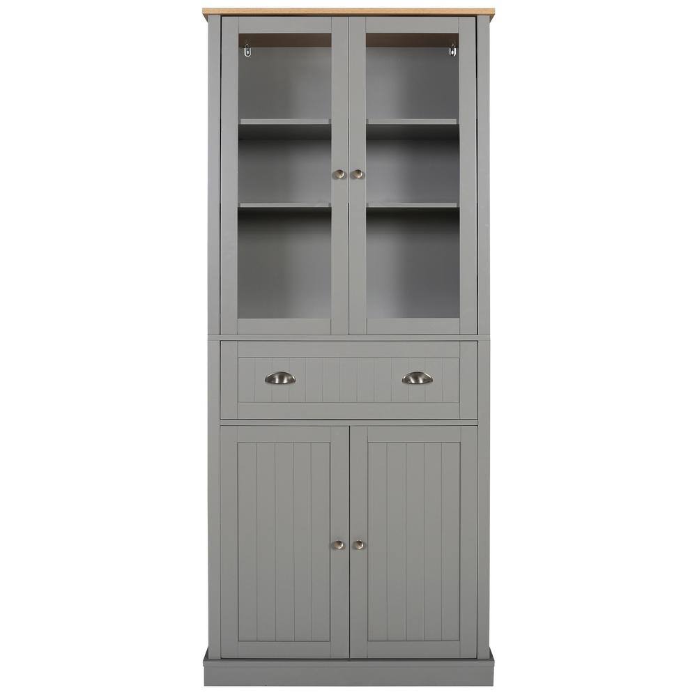 VEIKOUS Gray Wood 29.9 in. W Kitchen Storage Pantry Cabinet Closet with ...