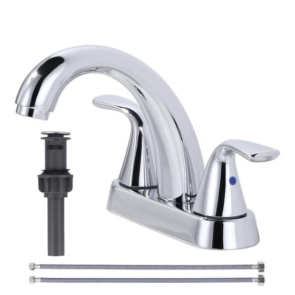 AVITAS 4 in. Centerset Double Handle Bathroom Faucet with Drain Kit Included in Polished Chrome