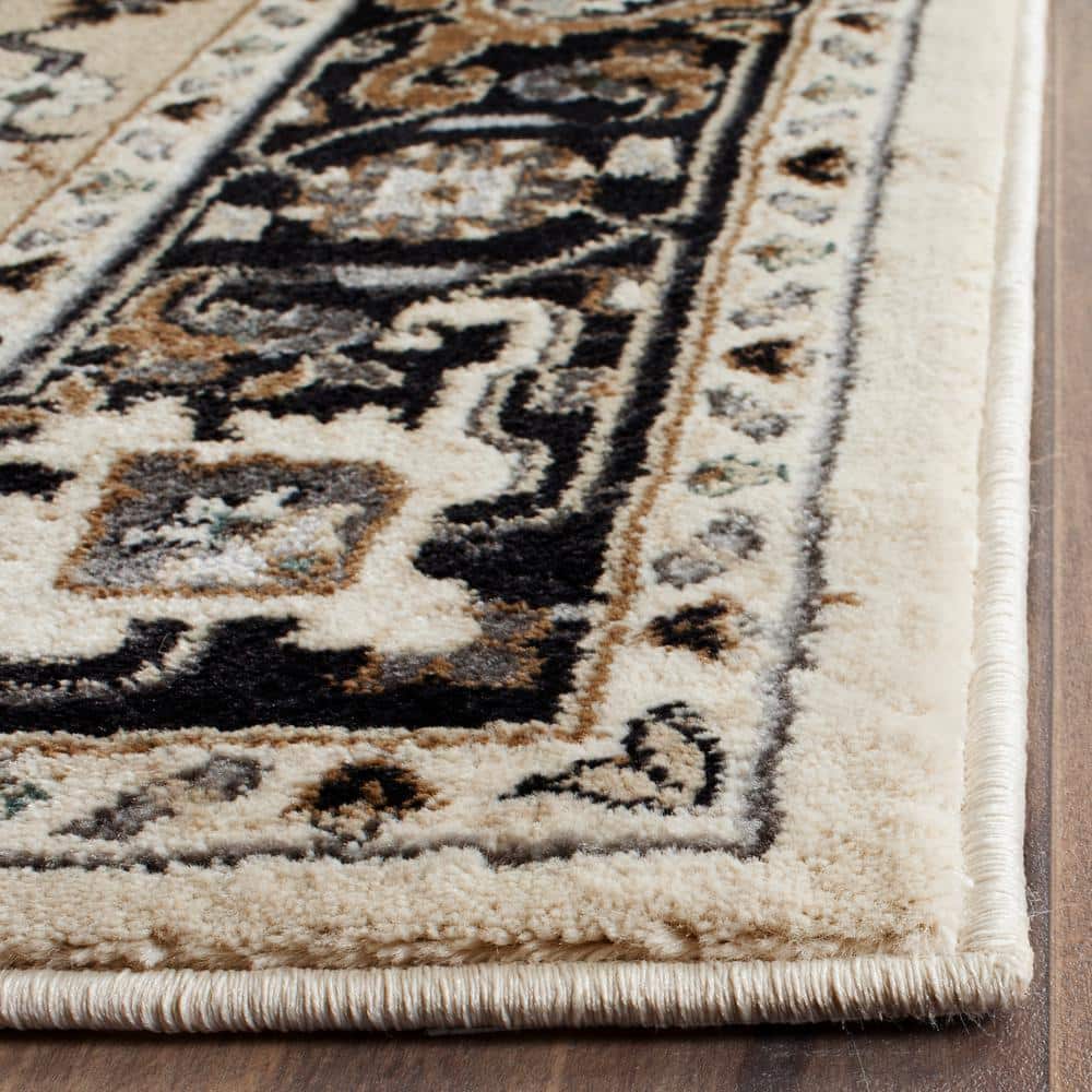 Cream and Navy Floral Rectangular Area Rug, 12' x 15'