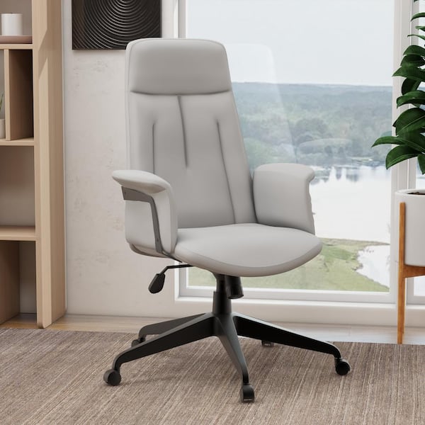 Leisuremod Infinity Leather Office Desk Chair High-Back Executive Chair Adjustable Height Swivel and Tilt in Iron, White