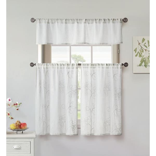 HOME MAISON White Floral Rod Pocket Room Darkening Curtain - 58 in. W x 15 in. L (Set of 2)