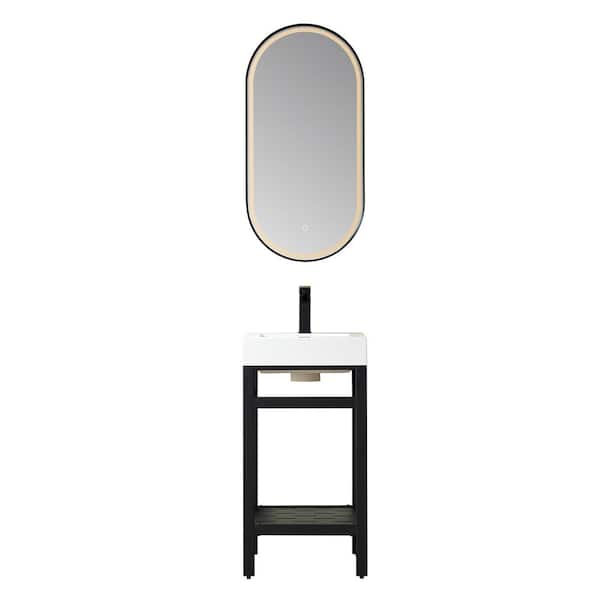 ROSWELL Ablitas 18 in. W x 18 in. D x 34 in. H Single Sink Bath Vanity in Matt Black with White Composite Stone Top and Mirror