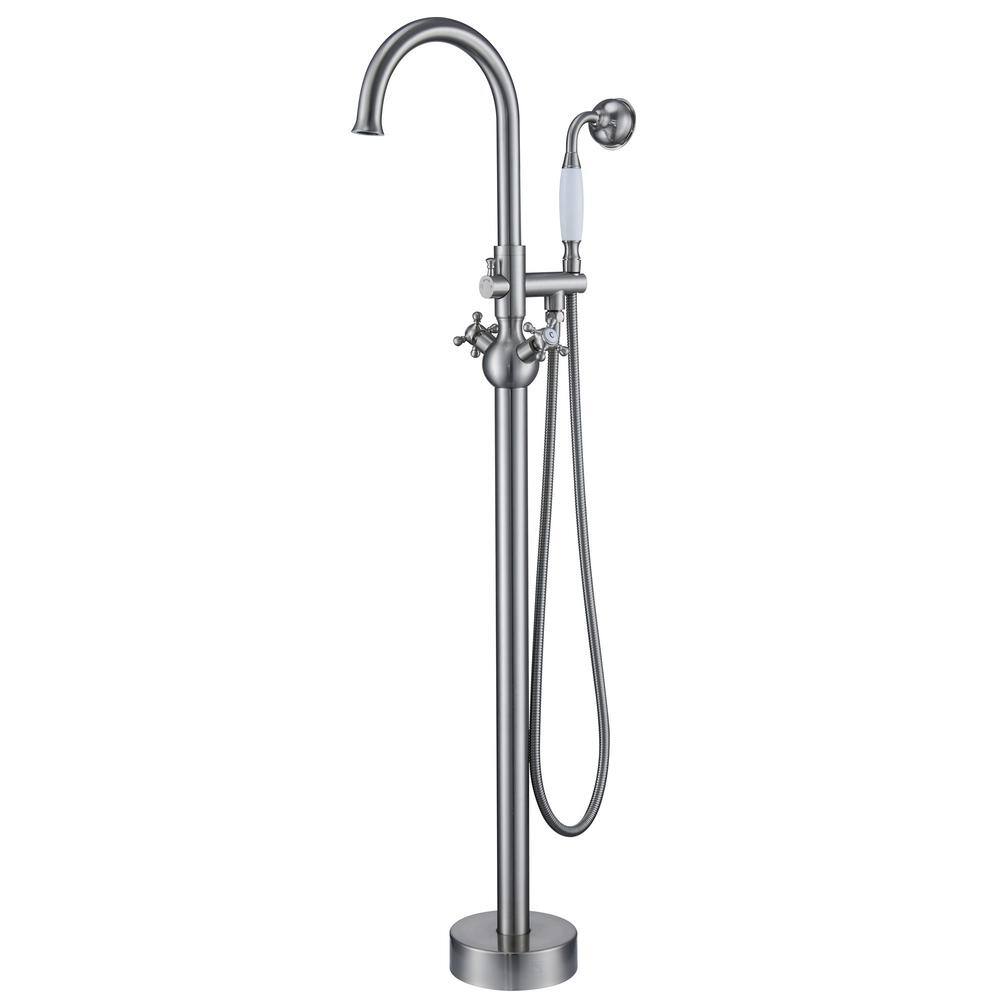 Brushed Nickel Freestanding Tub Filler with Handheld Shower