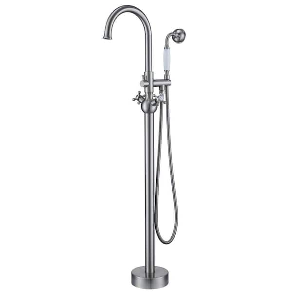 Flynama Single-Handle Freestanding Tub Faucet with Hand Shower in Brushed Nickel