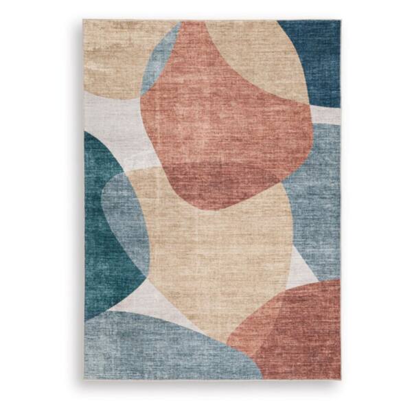 Chanleigh 5 ft. x 7 ft. Blue/Beige Abstract Washable Area Rug