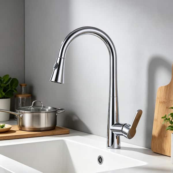 Single Handle Pull Down Sprayer Kitchen Faucet in Chrome with CUPC Certification in Stainless Steel