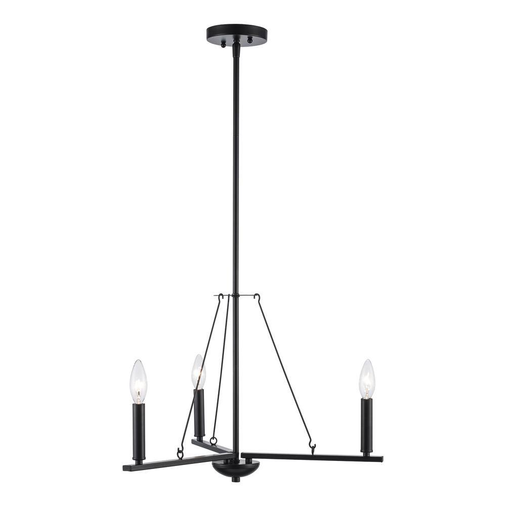 Black Metal 3-Light Candle Chandelier with Adjustable Height