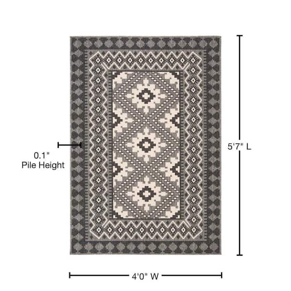 Safavieh Outdoor VER099-3435 Veranda Ivory / Charcoal Rug - 2' 3 x 18