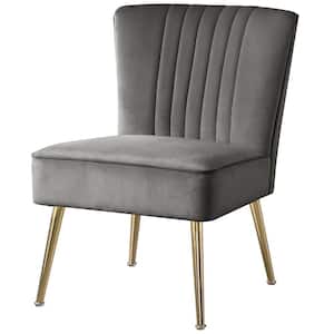 Angeles Gray Velvet Armless Chair with Gold Legs