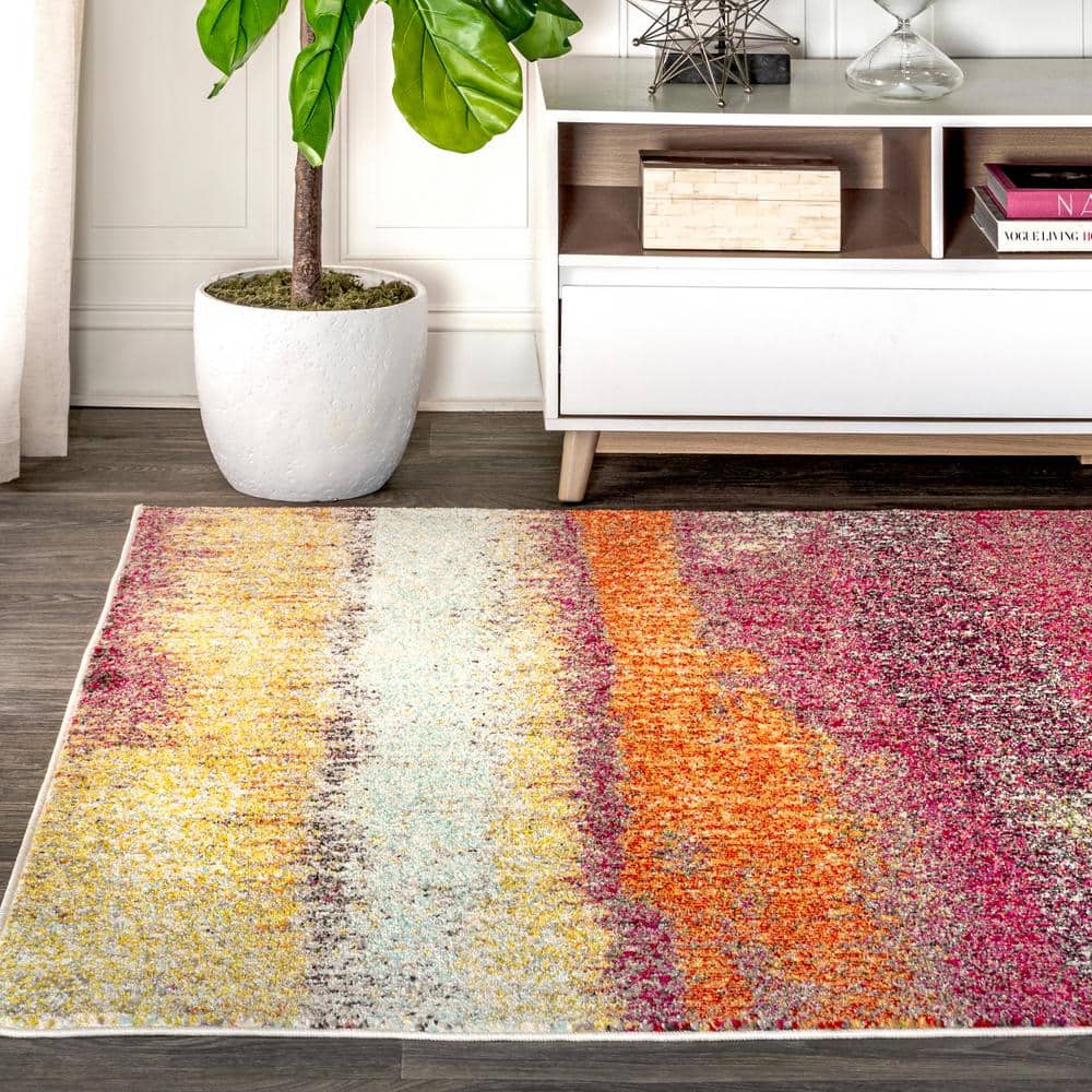 Luxe Soft Weave Abstract Cream & Pink Synthetic Area Rug
