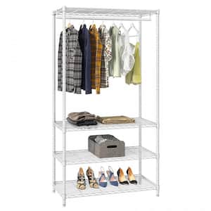 White Metal Garment Clothes Rack with Shelves 35.4 in. W x 70.9 in. H