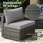 Daffodil Y Gray 8-Piece Wicker Patio Storage Fire Pit Conversation Set with Swivel Rocking Chair and Dark Gray Cushions