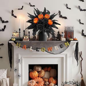 13.4 in. Black Indoor/Outdoor Halloween Artificial with Pumpkin