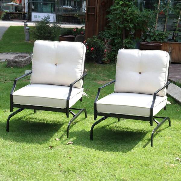 Metal Patio Rocking Chairs Outdoor Set Furniture With Elasticity Seat Cushions And Black Frame Beige Tdjw Zyk0027 1 The Home Depot - Patio Glider Chairs With Cushions